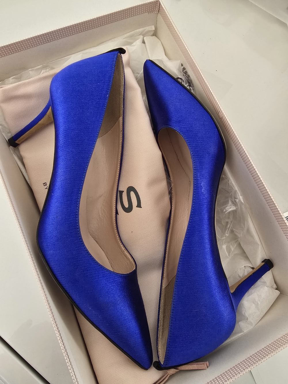 SJP by Sarah Jessica Parker Electric Blue Satin Pointed-Toe Pumps